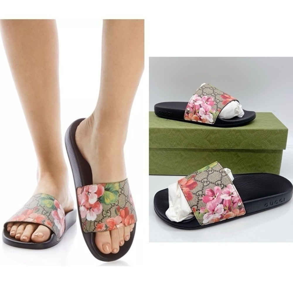Gucci GG Bloom Supreme Floral Slides Sandals Womens EU 36 US 6- Authentic